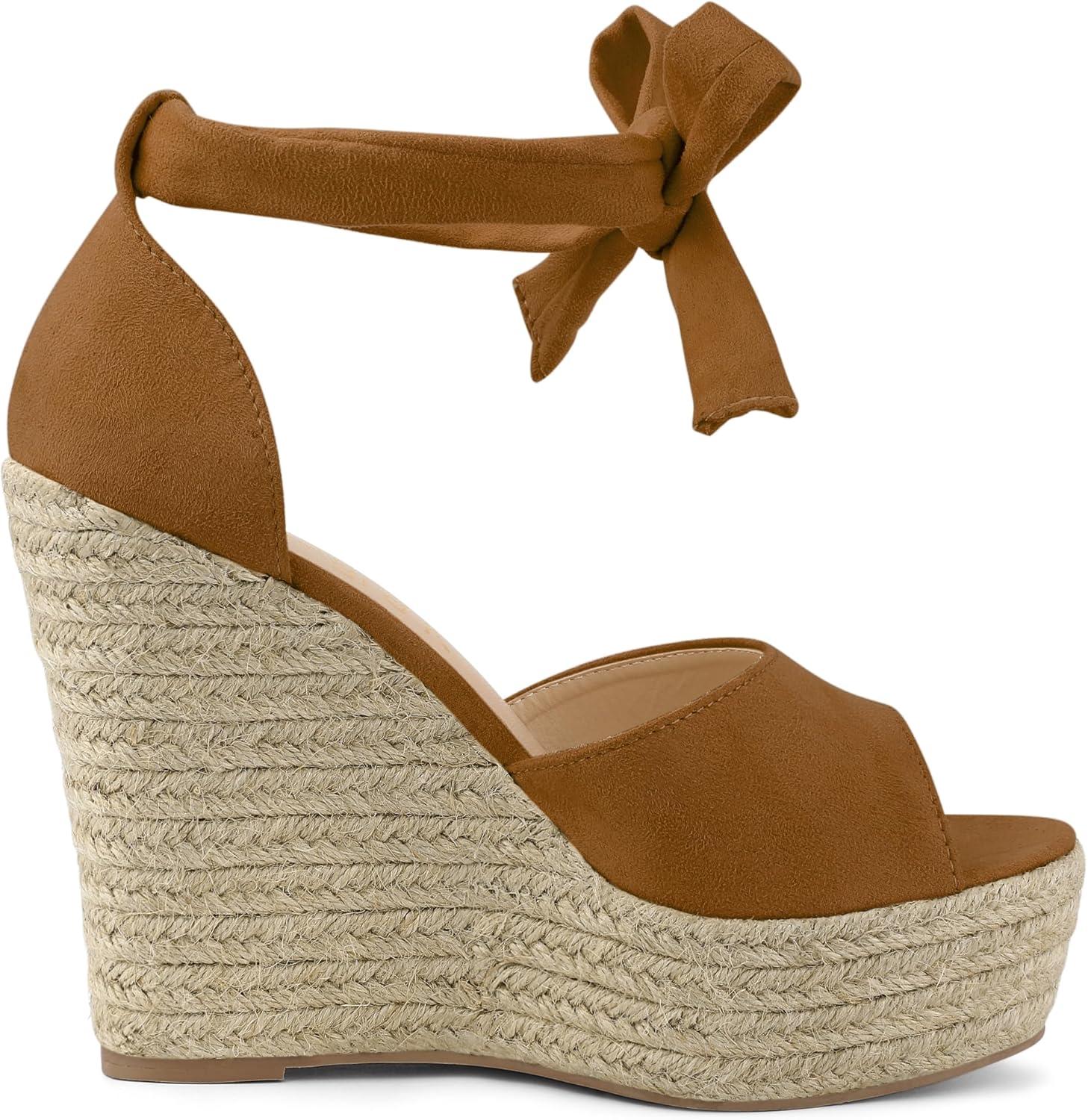 imageAllegra K Womens Espadrilles Tie Up Ankle Strap Wedges SandalsBrown