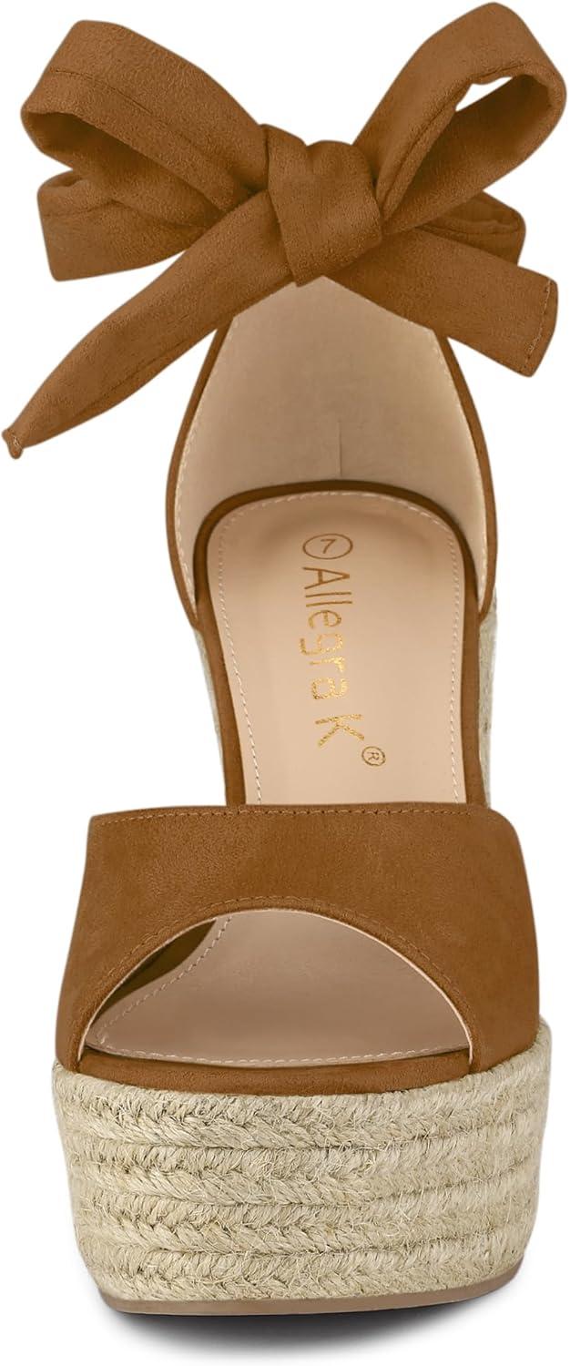 imageAllegra K Womens Espadrilles Tie Up Ankle Strap Wedges SandalsBrown
