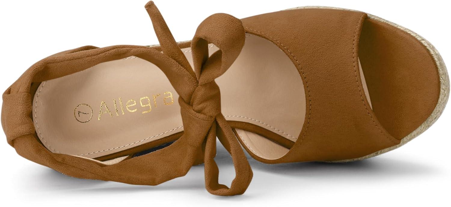 imageAllegra K Womens Espadrilles Tie Up Ankle Strap Wedges SandalsBrown
