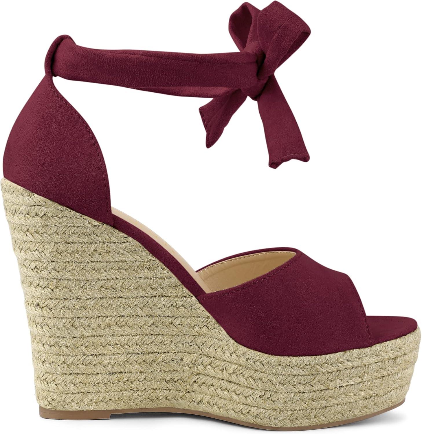 imageAllegra K Womens Espadrilles Tie Up Ankle Strap Wedges SandalsBurgundy