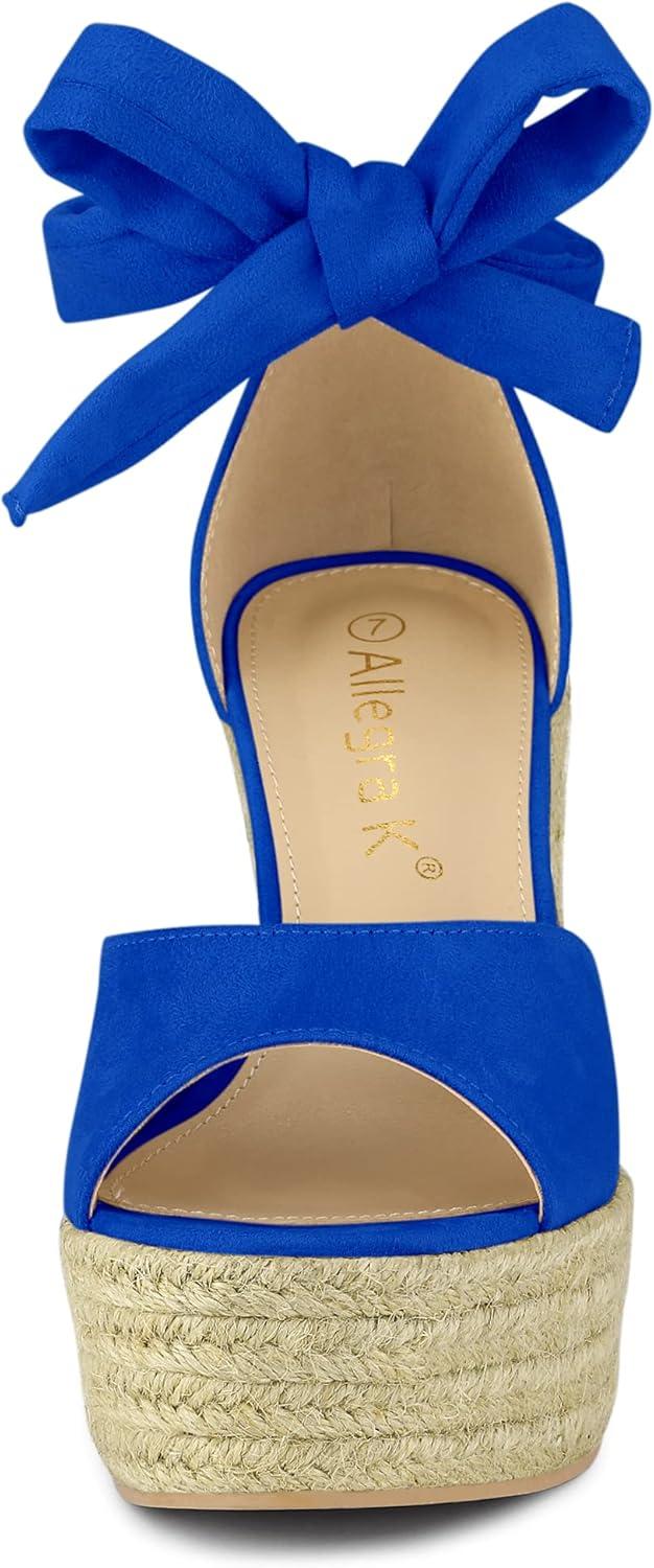 imageAllegra K Womens Espadrilles Tie Up Ankle Strap Wedges SandalsDeep Blue