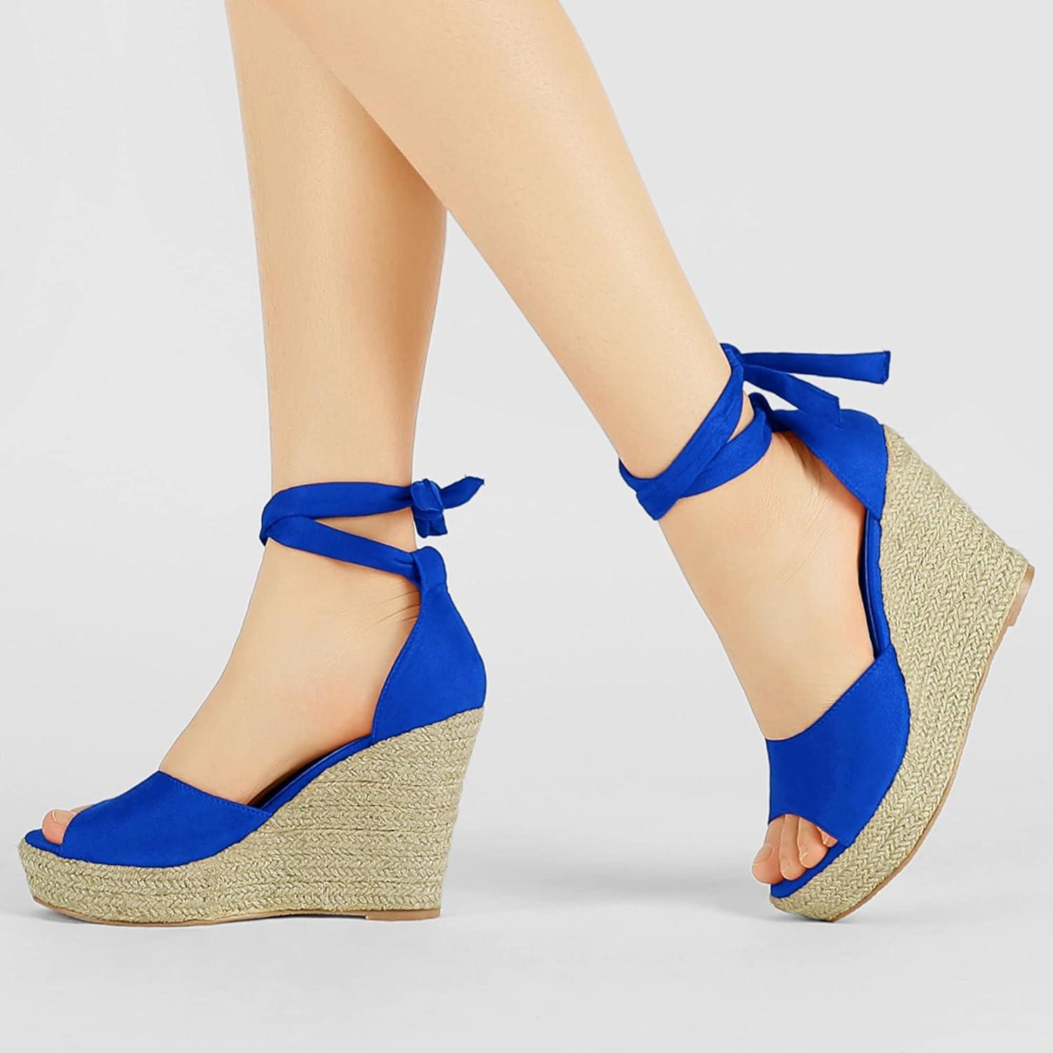 imageAllegra K Womens Espadrilles Tie Up Ankle Strap Wedges SandalsDeep Blue