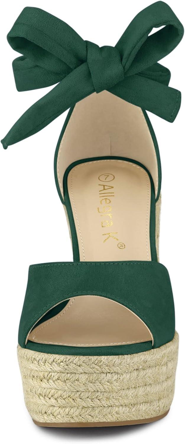 imageAllegra K Womens Espadrilles Tie Up Ankle Strap Wedges SandalsEmerald Green