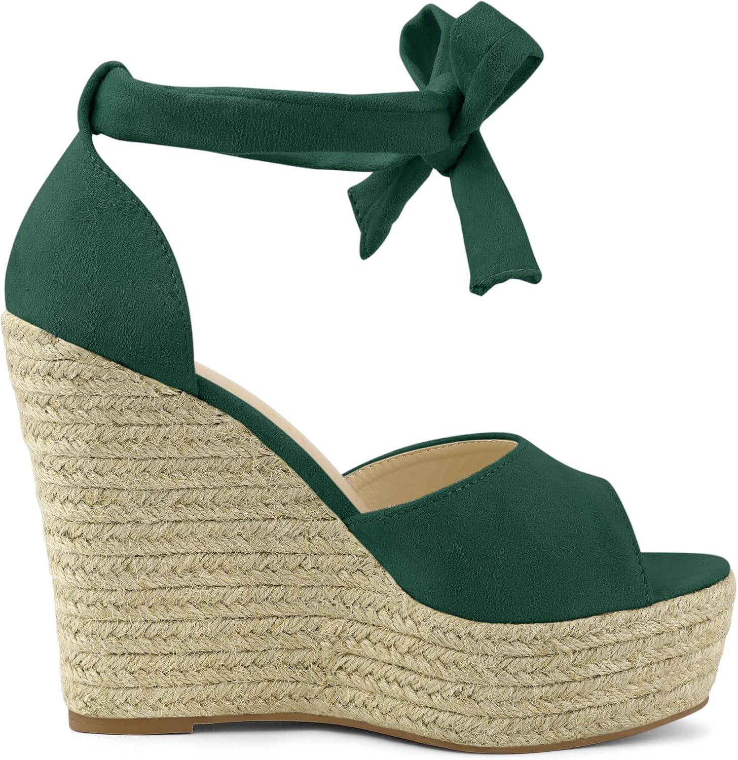 imageAllegra K Womens Espadrilles Tie Up Ankle Strap Wedges SandalsEmerald Green