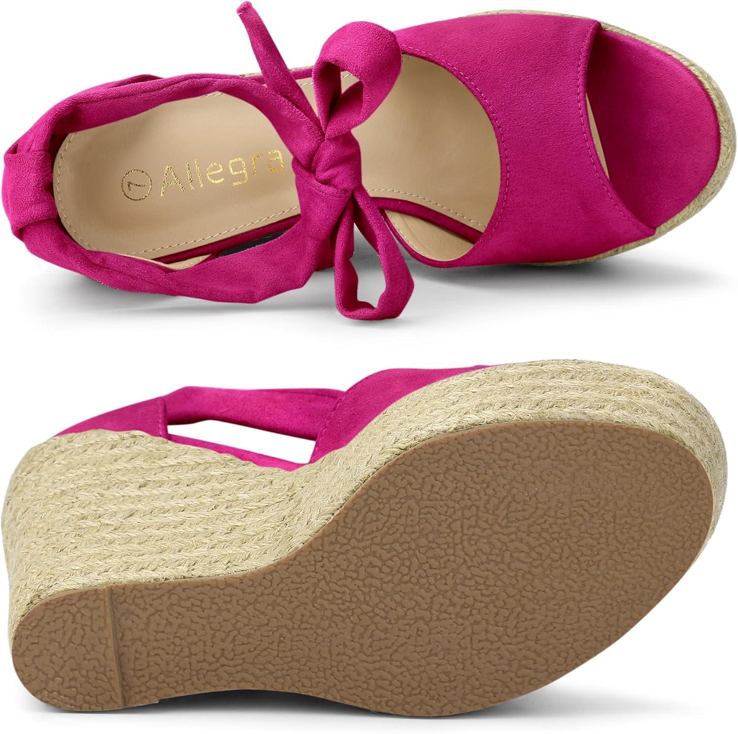 imageAllegra K Womens Espadrilles Tie Up Ankle Strap Wedges SandalsHot Pink