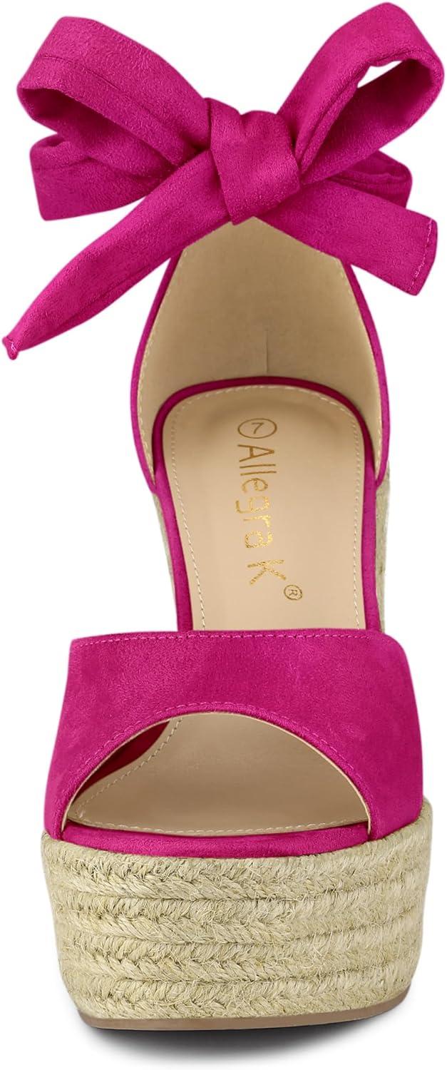 imageAllegra K Womens Espadrilles Tie Up Ankle Strap Wedges SandalsHot Pink