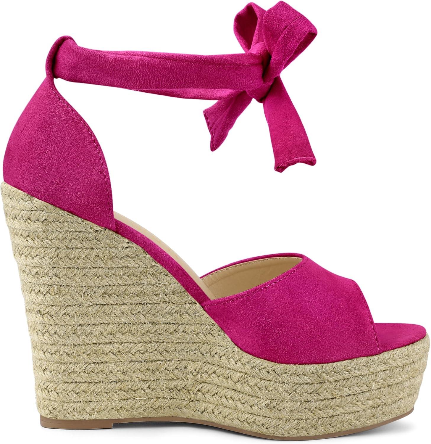 imageAllegra K Womens Espadrilles Tie Up Ankle Strap Wedges SandalsHot Pink