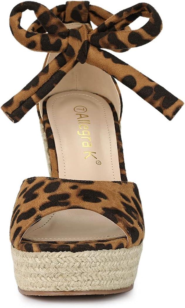 imageAllegra K Womens Espadrilles Tie Up Ankle Strap Wedges SandalsLeopard