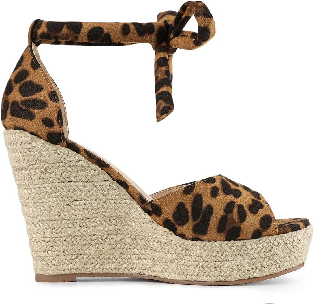 imageAllegra K Womens Espadrilles Tie Up Ankle Strap Wedges SandalsLeopard