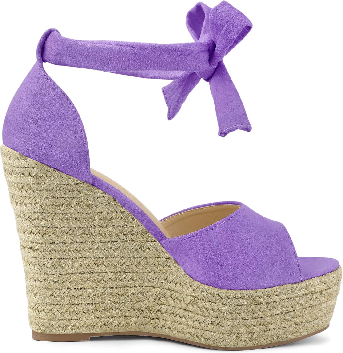 imageAllegra K Womens Espadrilles Tie Up Ankle Strap Wedges SandalsPurple