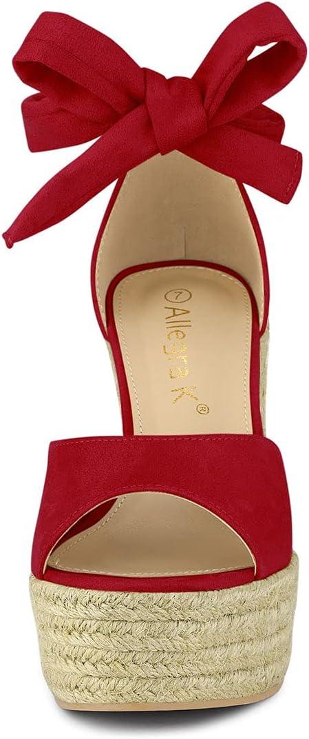imageAllegra K Womens Espadrilles Tie Up Ankle Strap Wedges SandalsRed
