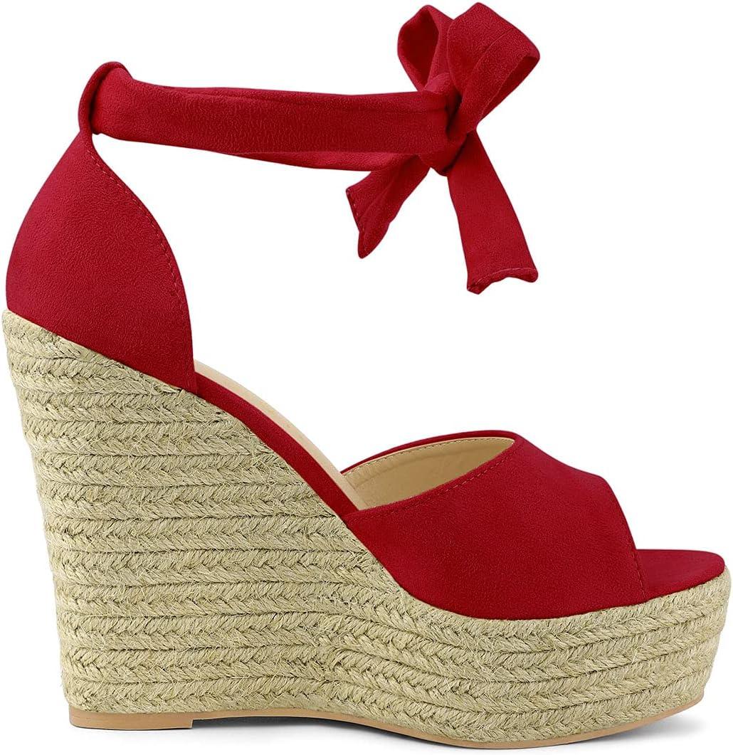 imageAllegra K Womens Espadrilles Tie Up Ankle Strap Wedges SandalsRed