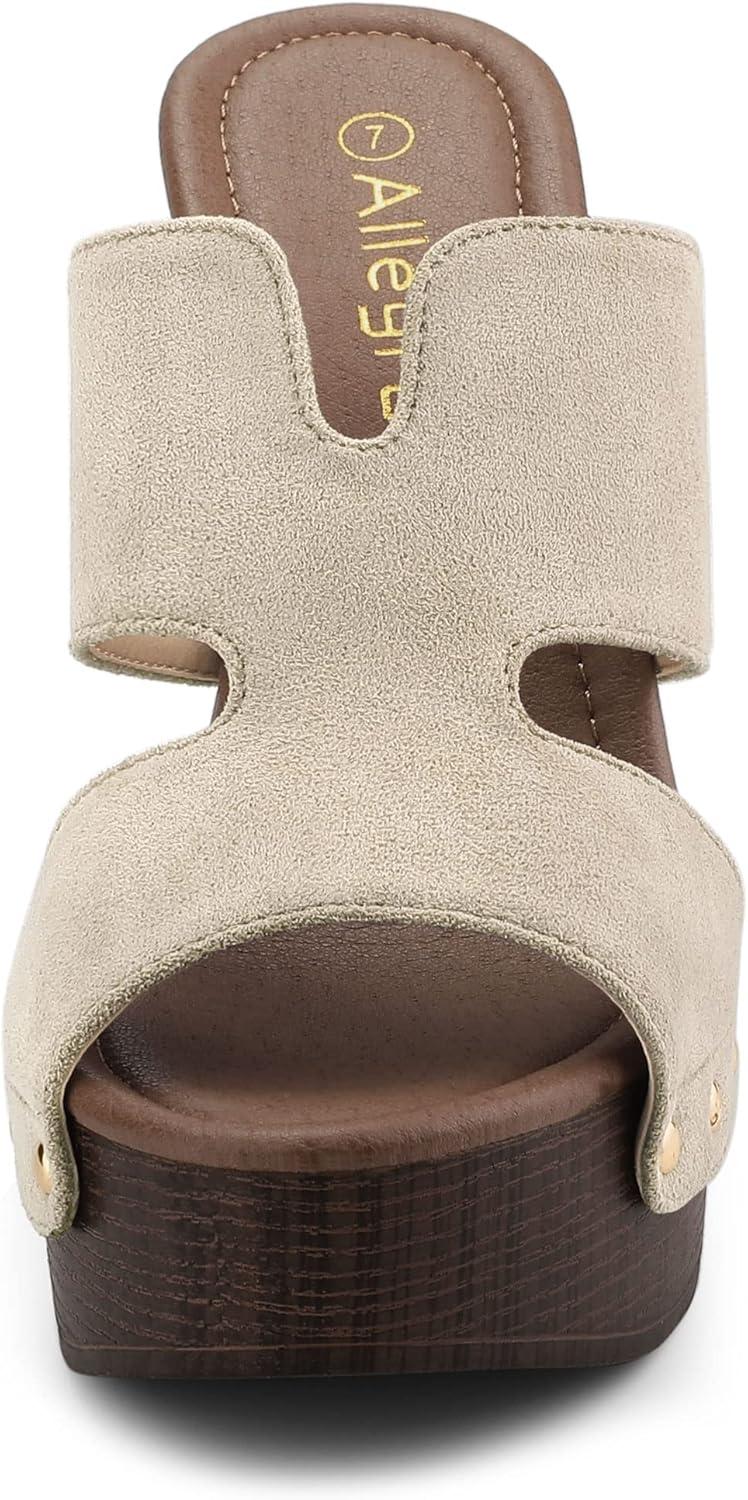 imageAllegra K Womens Faux Suede Platform High Block Heel Slides SandalsBeige