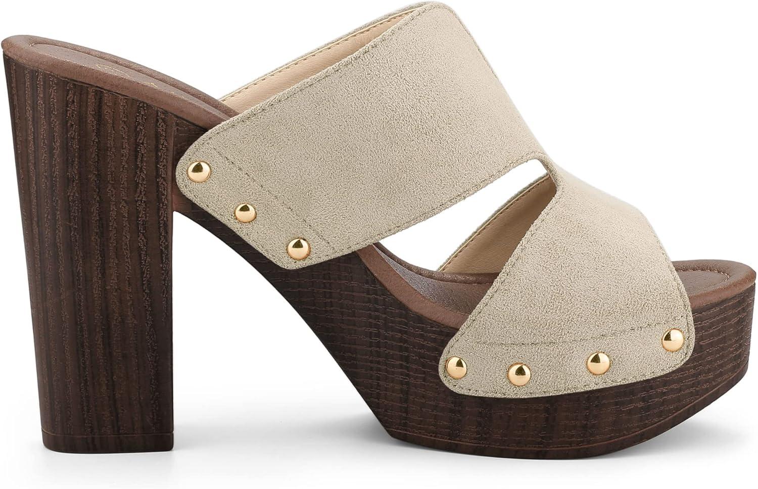 imageAllegra K Womens Faux Suede Platform High Block Heel Slides SandalsBeige