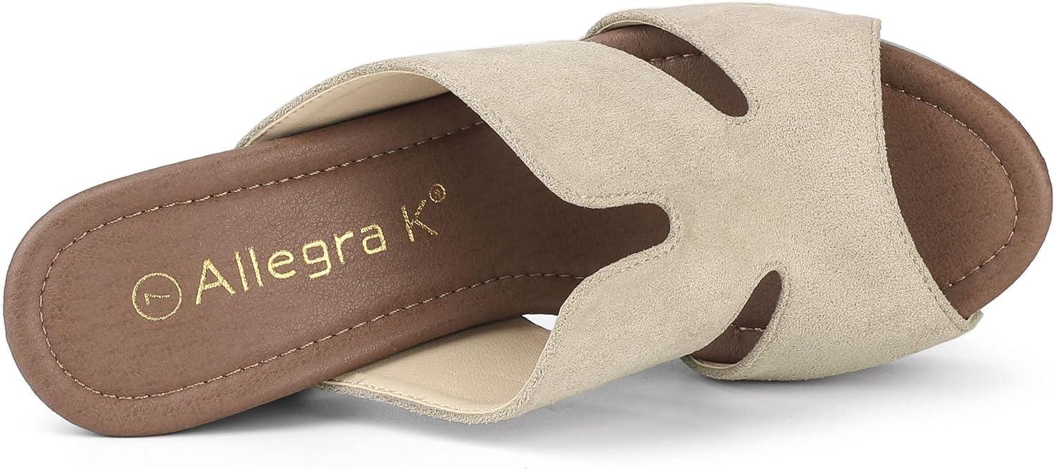 imageAllegra K Womens Faux Suede Platform High Block Heel Slides SandalsBeige