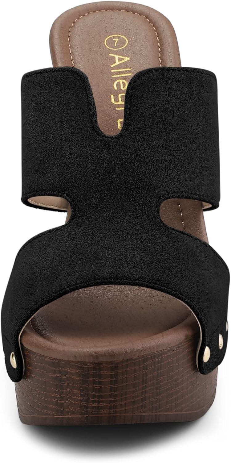 imageAllegra K Womens Faux Suede Platform High Block Heel Slides SandalsBlack