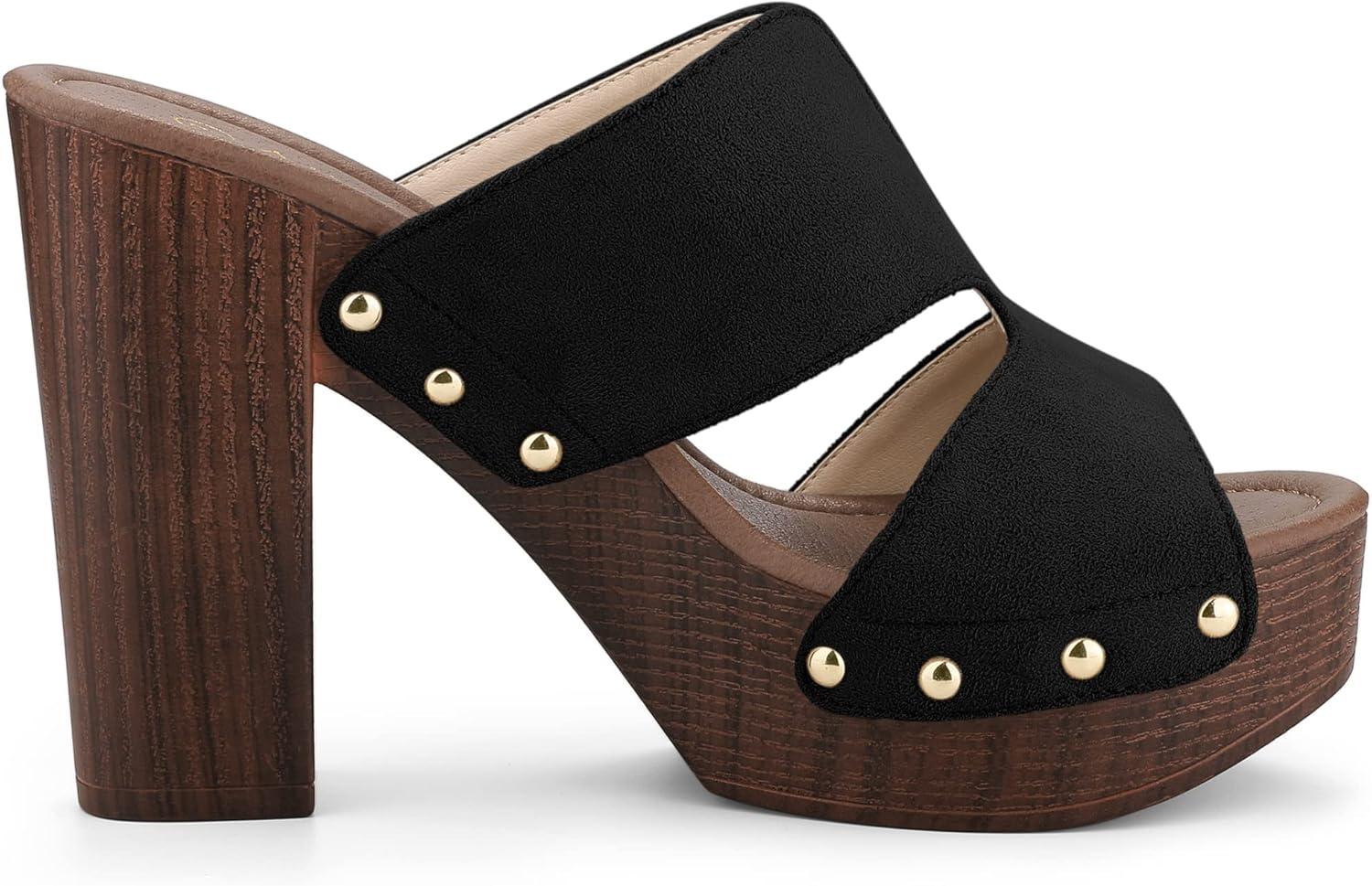 imageAllegra K Womens Faux Suede Platform High Block Heel Slides SandalsBlack