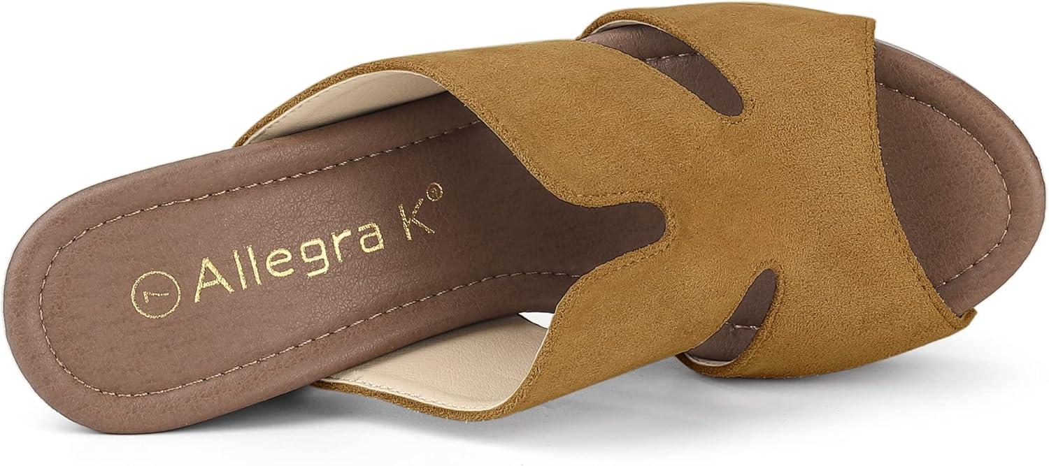 imageAllegra K Womens Faux Suede Platform High Block Heel Slides SandalsBrown