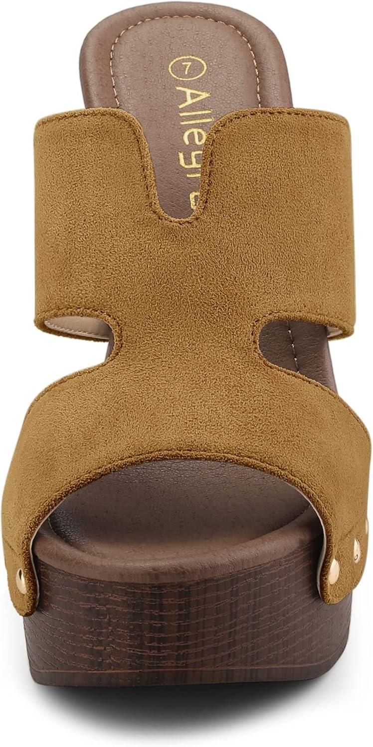 imageAllegra K Womens Faux Suede Platform High Block Heel Slides SandalsBrown