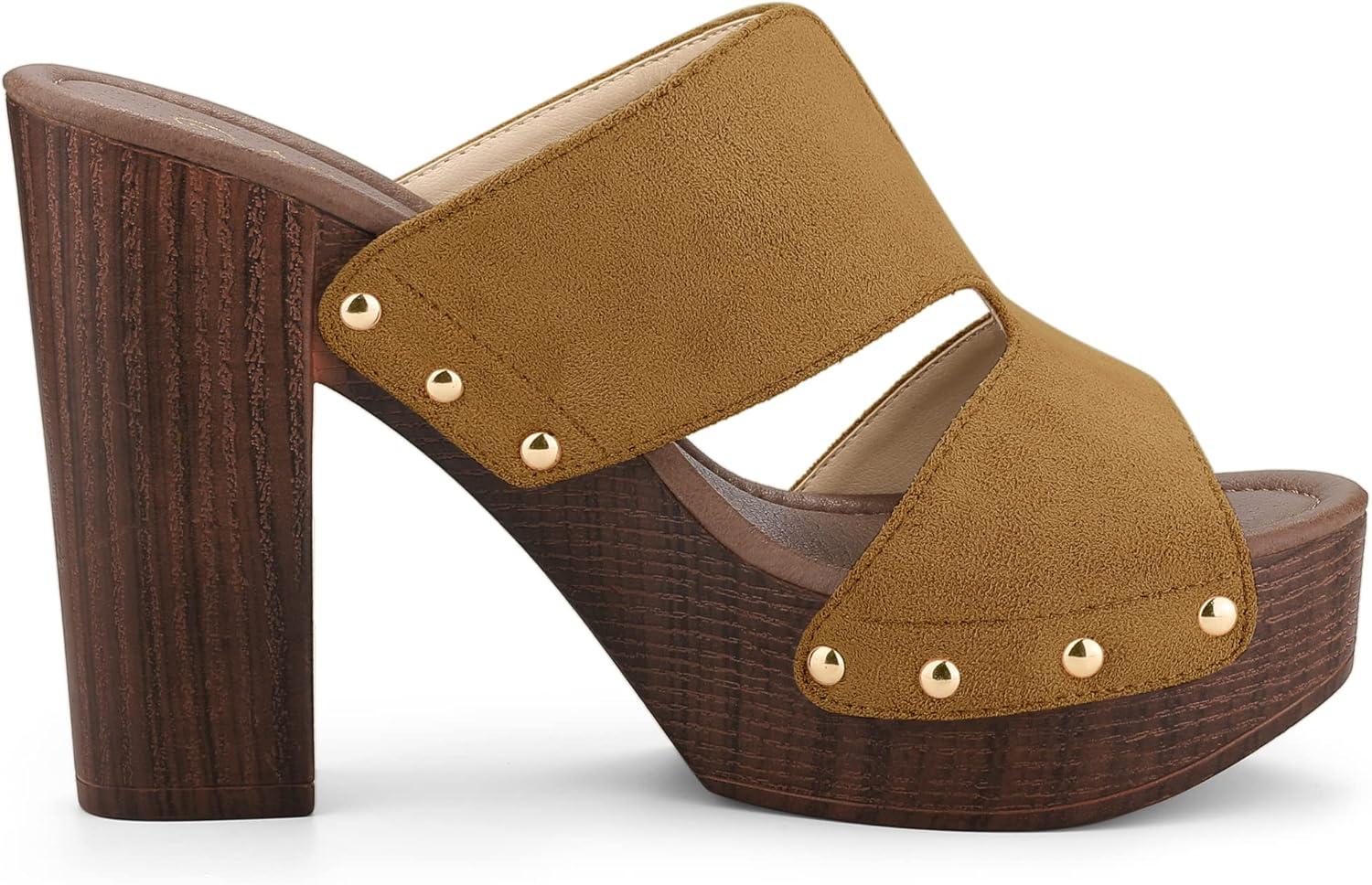imageAllegra K Womens Faux Suede Platform High Block Heel Slides SandalsBrown