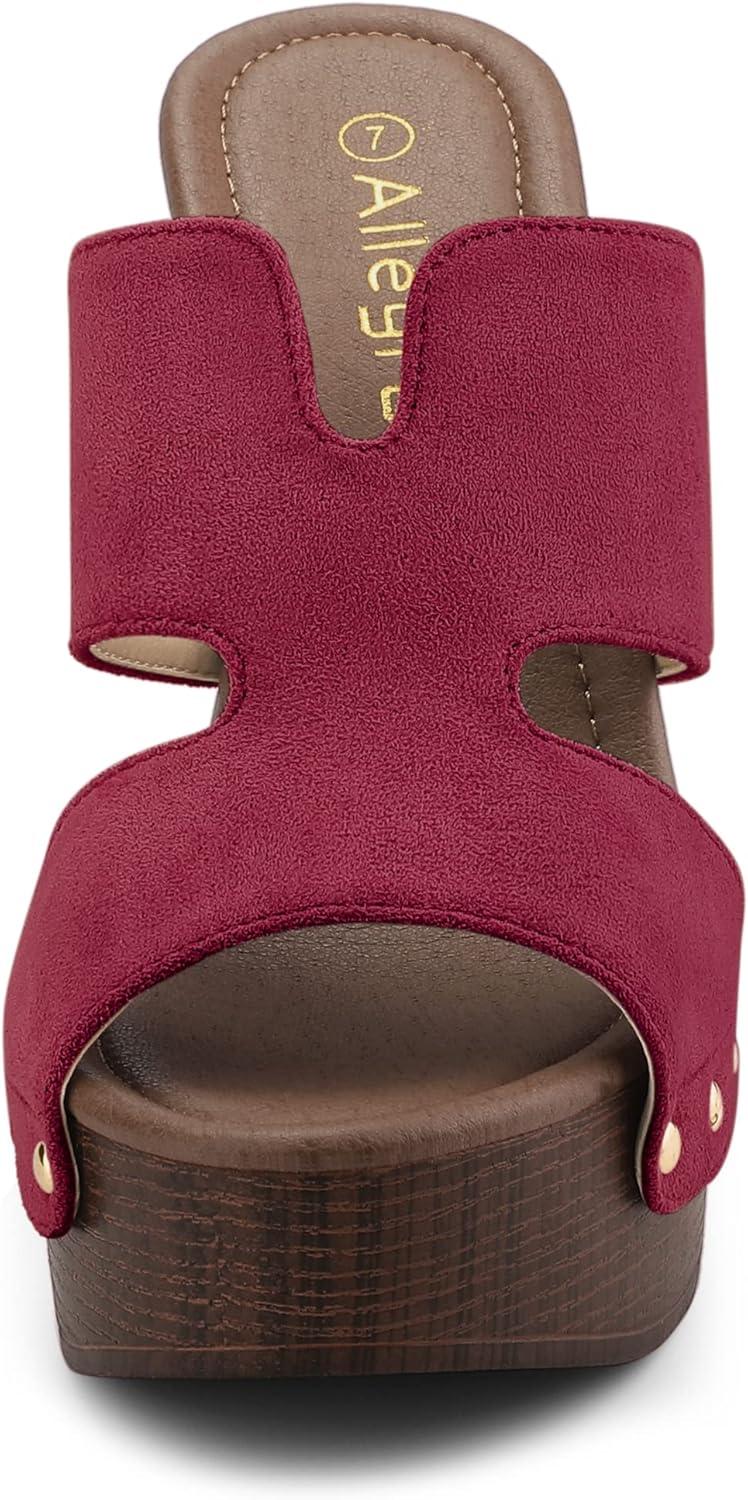 imageAllegra K Womens Faux Suede Platform High Block Heel Slides SandalsBurgundy