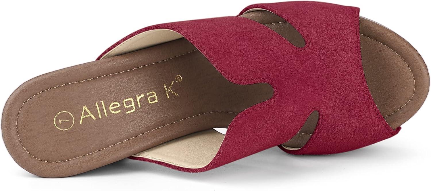 imageAllegra K Womens Faux Suede Platform High Block Heel Slides SandalsBurgundy