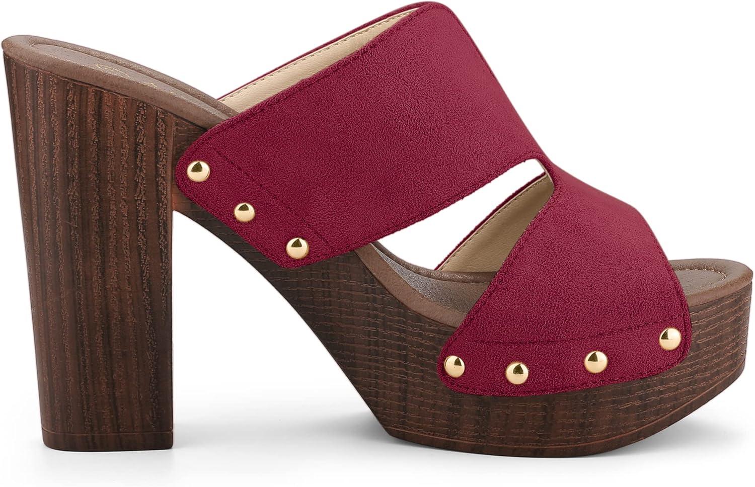 imageAllegra K Womens Faux Suede Platform High Block Heel Slides SandalsBurgundy