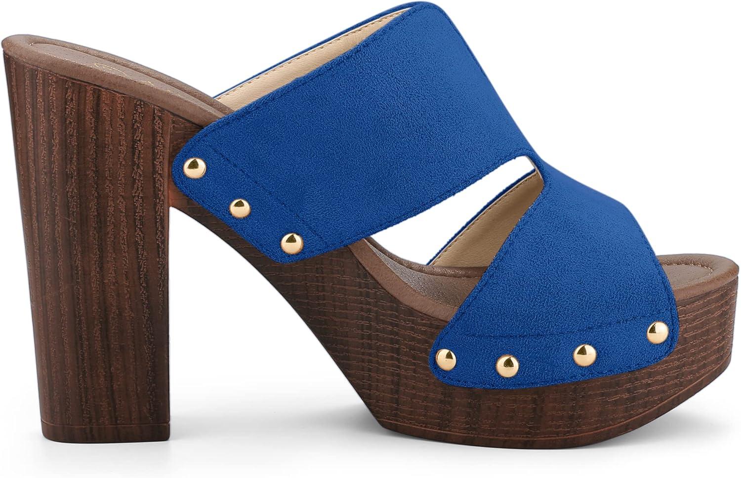 imageAllegra K Womens Faux Suede Platform High Block Heel Slides SandalsDeep Blue