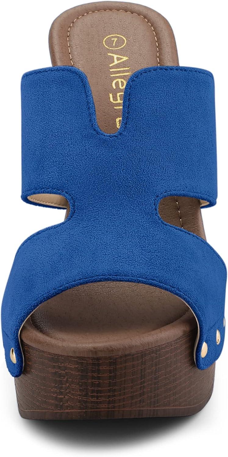 imageAllegra K Womens Faux Suede Platform High Block Heel Slides SandalsDeep Blue