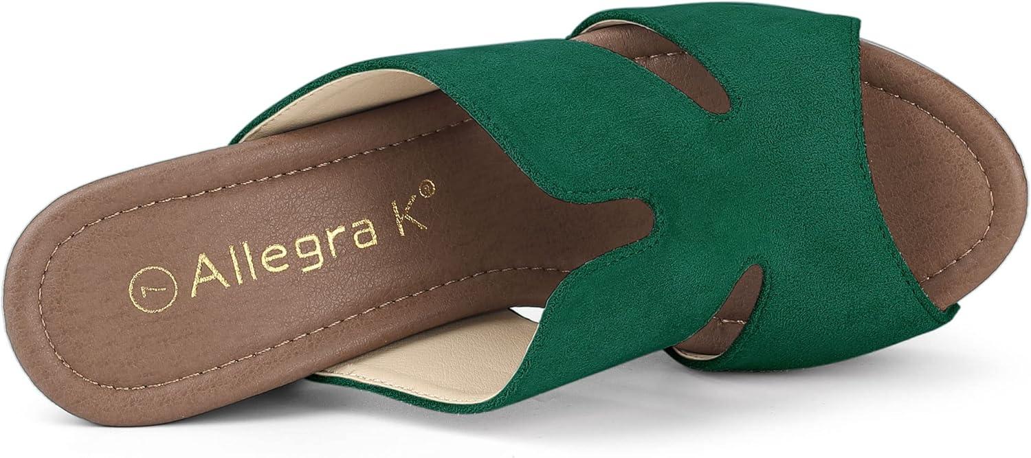 imageAllegra K Womens Faux Suede Platform High Block Heel Slides SandalsGreen