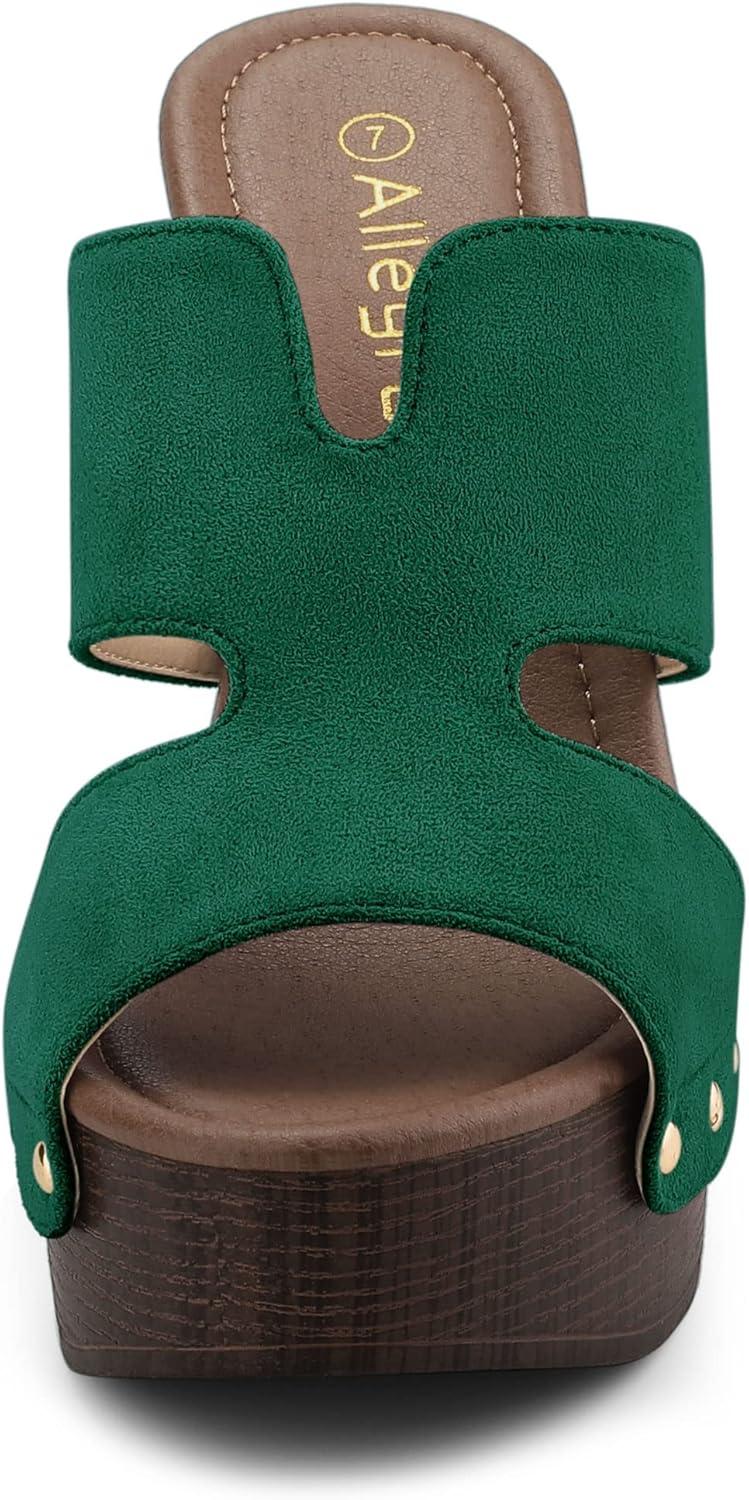 imageAllegra K Womens Faux Suede Platform High Block Heel Slides SandalsGreen