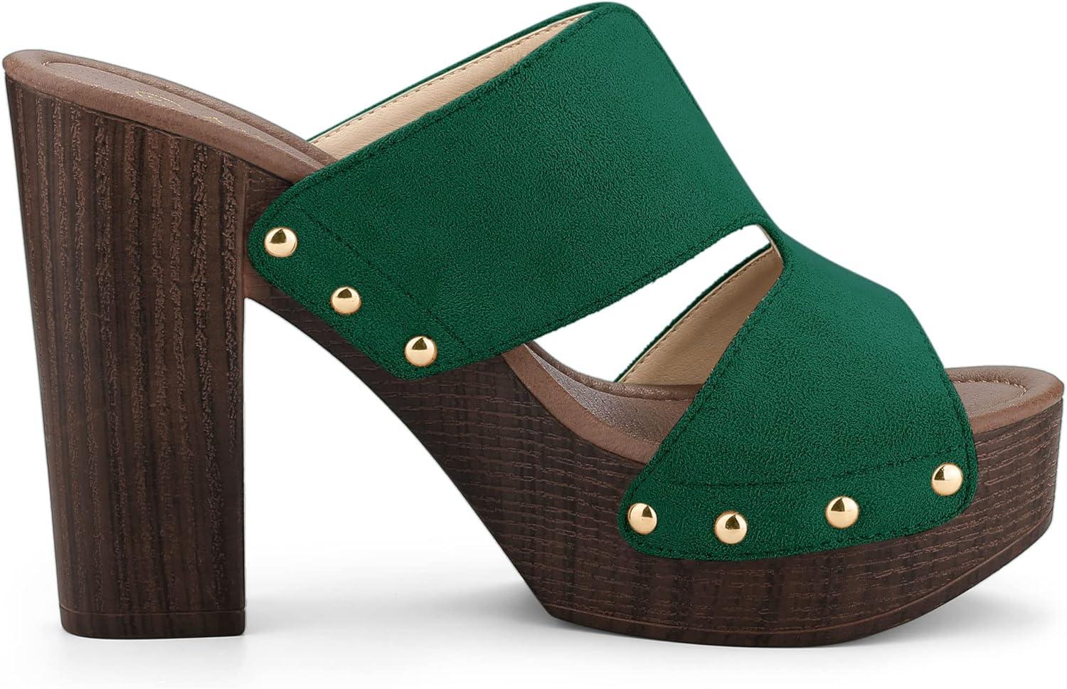 imageAllegra K Womens Faux Suede Platform High Block Heel Slides SandalsGreen