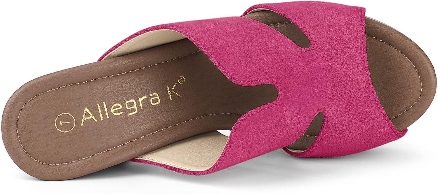 imageAllegra K Womens Faux Suede Platform High Block Heel Slides SandalsHot Pink
