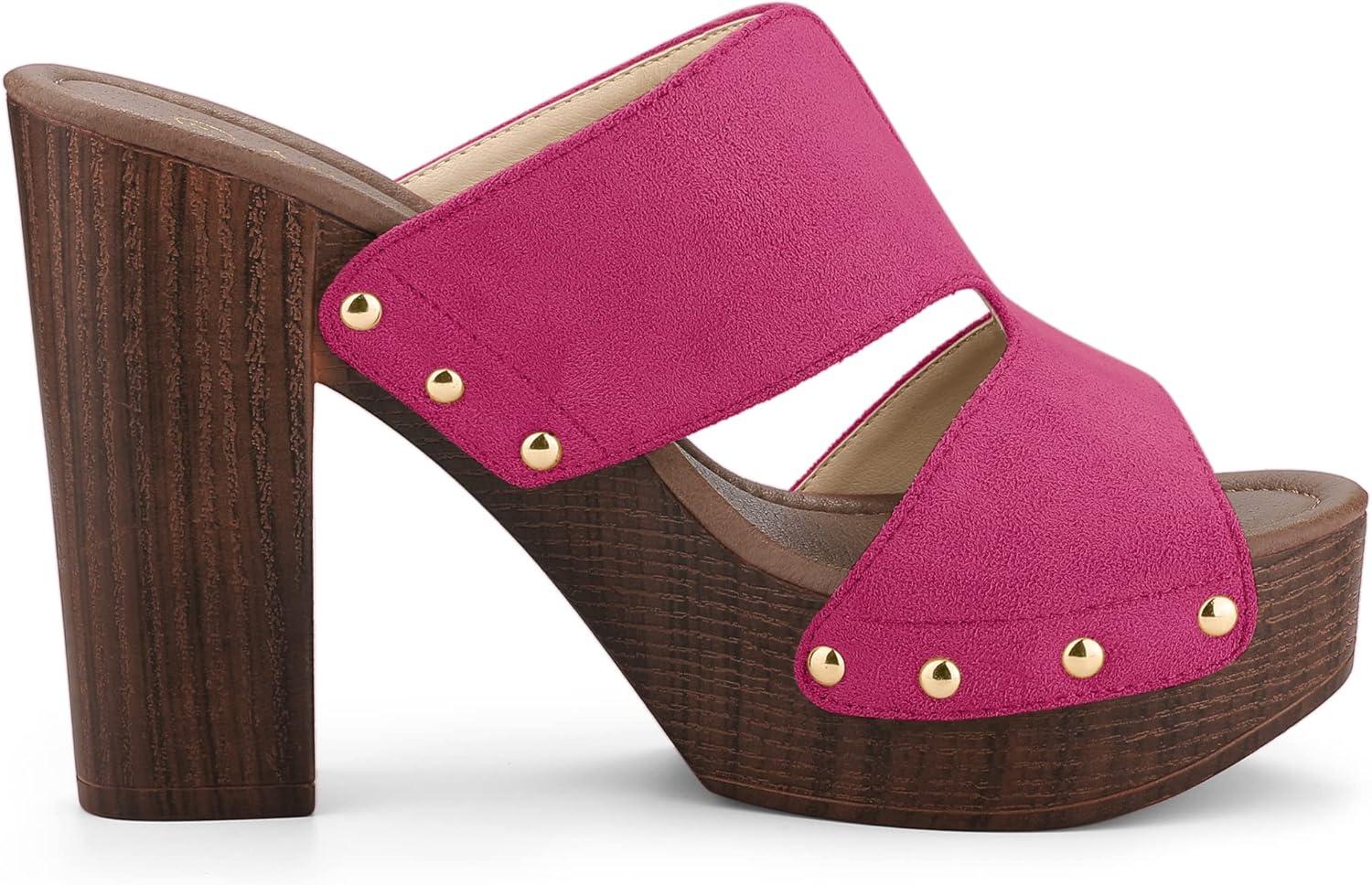 imageAllegra K Womens Faux Suede Platform High Block Heel Slides SandalsHot Pink