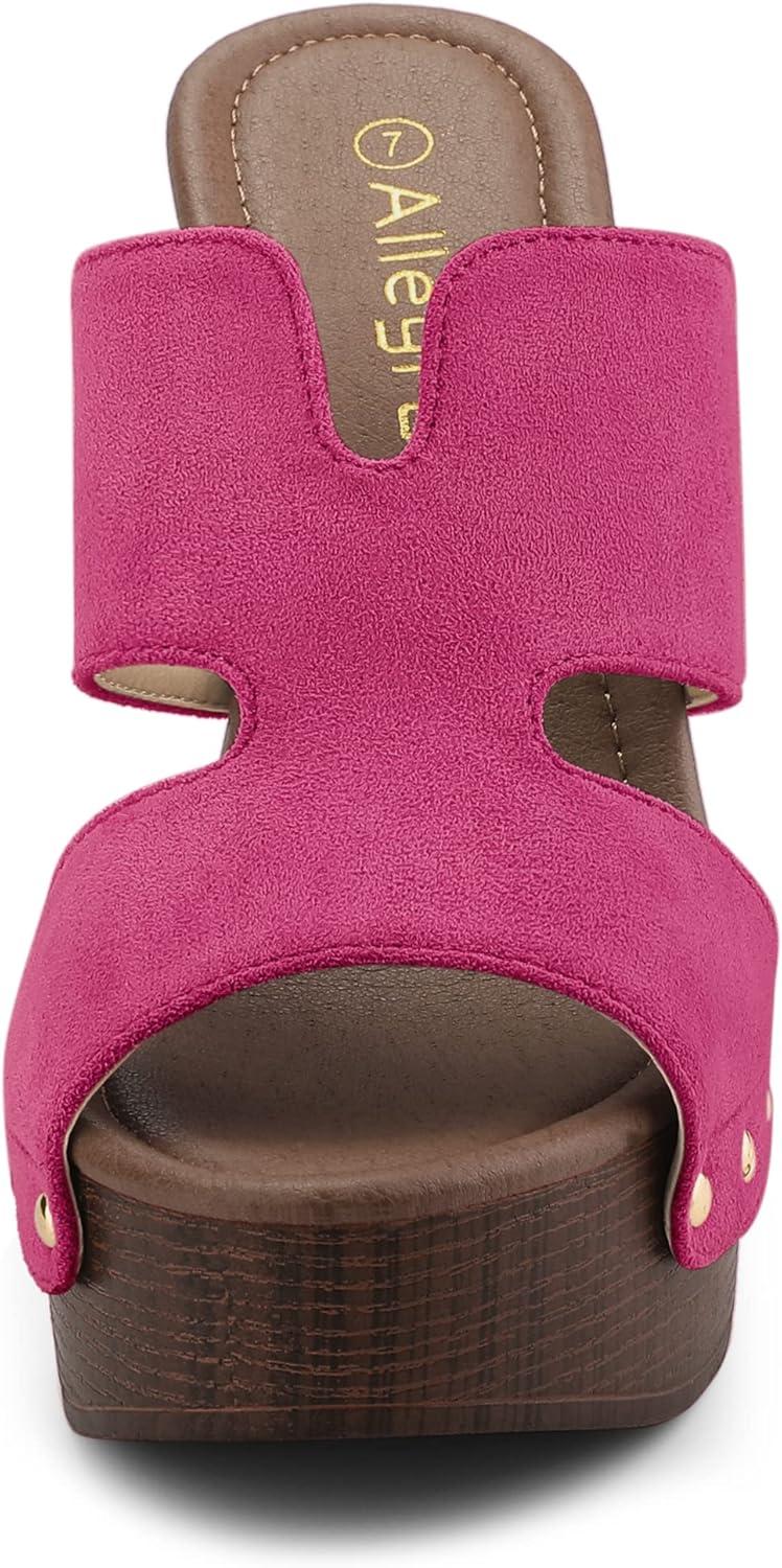 imageAllegra K Womens Faux Suede Platform High Block Heel Slides SandalsHot Pink