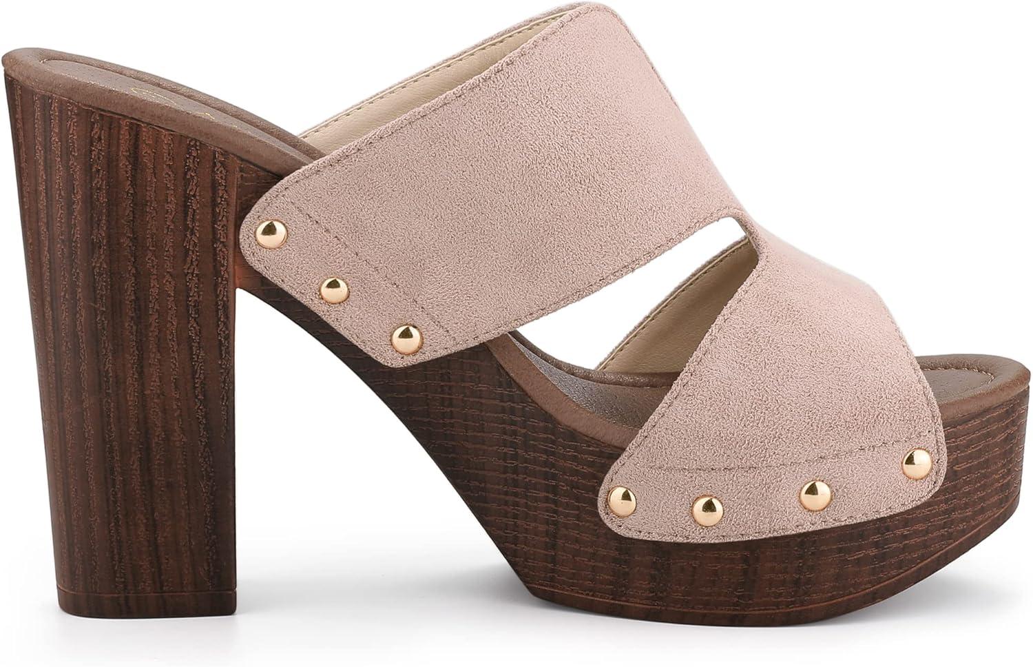 imageAllegra K Womens Faux Suede Platform High Block Heel Slides SandalsPink