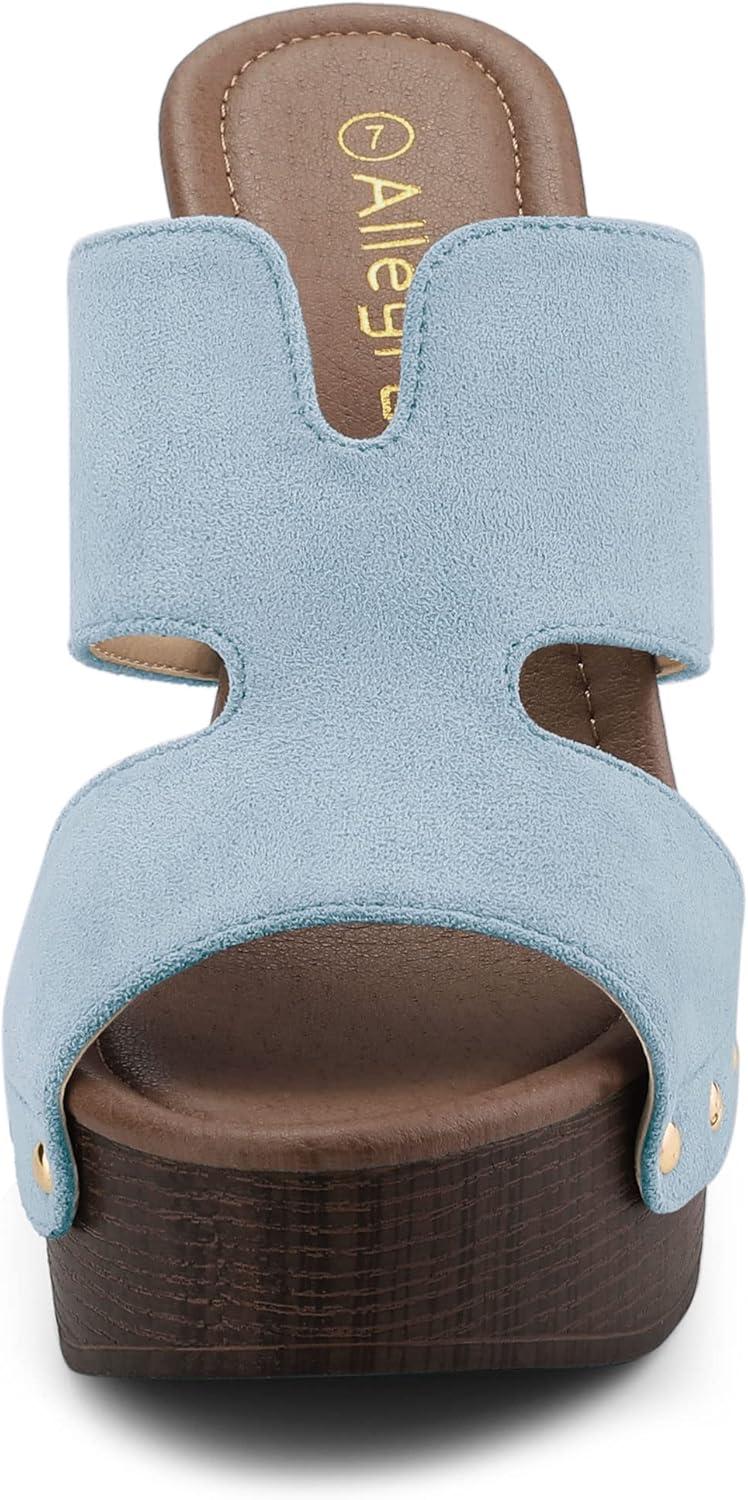 imageAllegra K Womens Faux Suede Platform High Block Heel Slides SandalsSky Blue