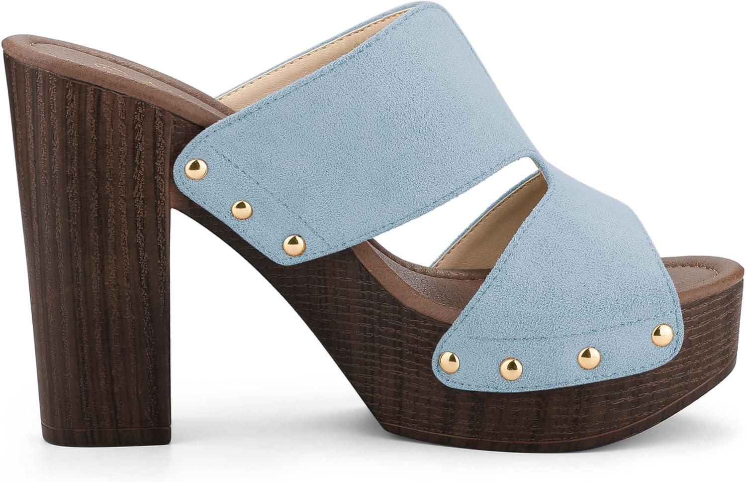 imageAllegra K Womens Faux Suede Platform High Block Heel Slides SandalsSky Blue