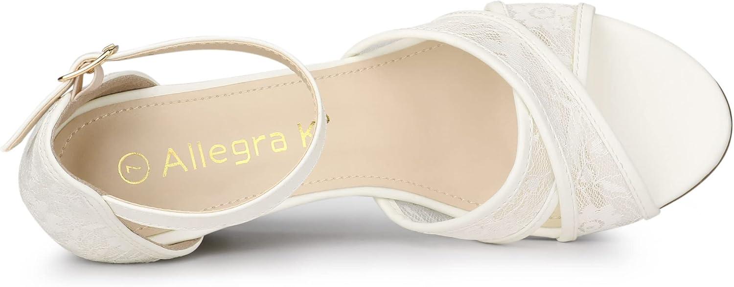 imageAllegra K Womens Floral Lace Mesh Wedges SandalsWhite
