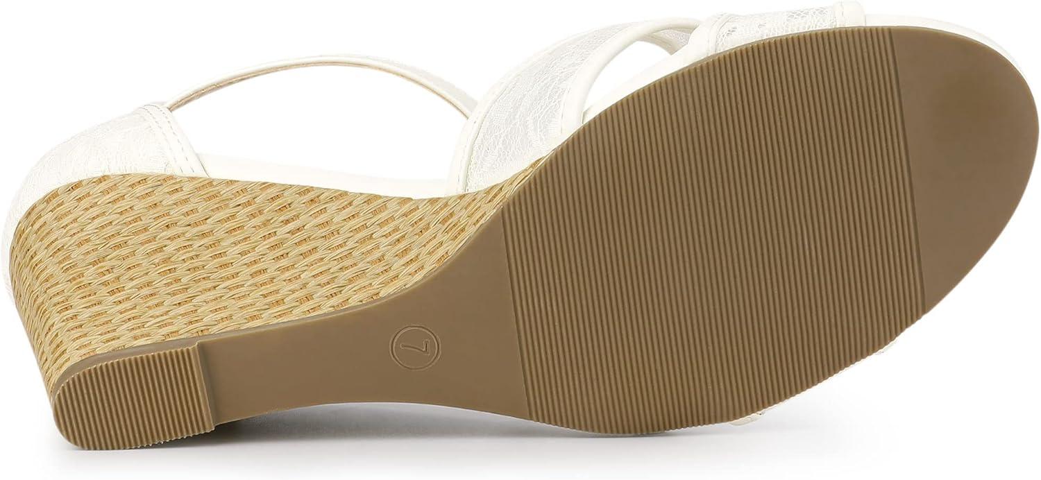 imageAllegra K Womens Floral Lace Mesh Wedges SandalsWhite