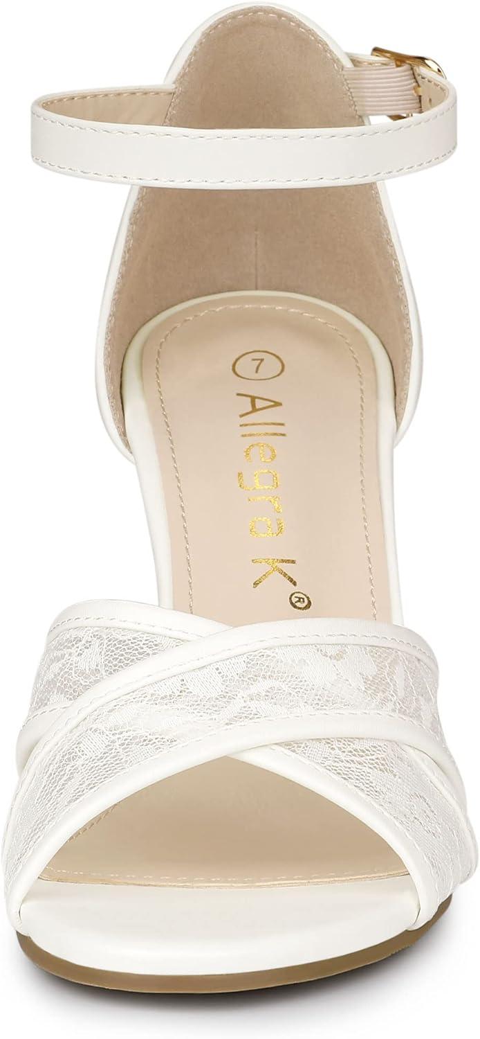 imageAllegra K Womens Floral Lace Mesh Wedges SandalsWhite