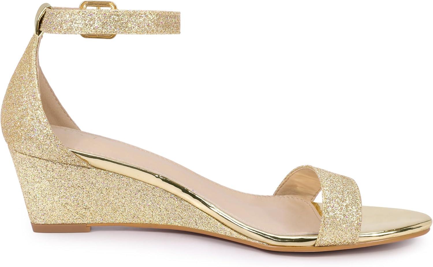 imageAllegra K Womens Glitter Heels Open Toe Wedge Heel SandalsGold