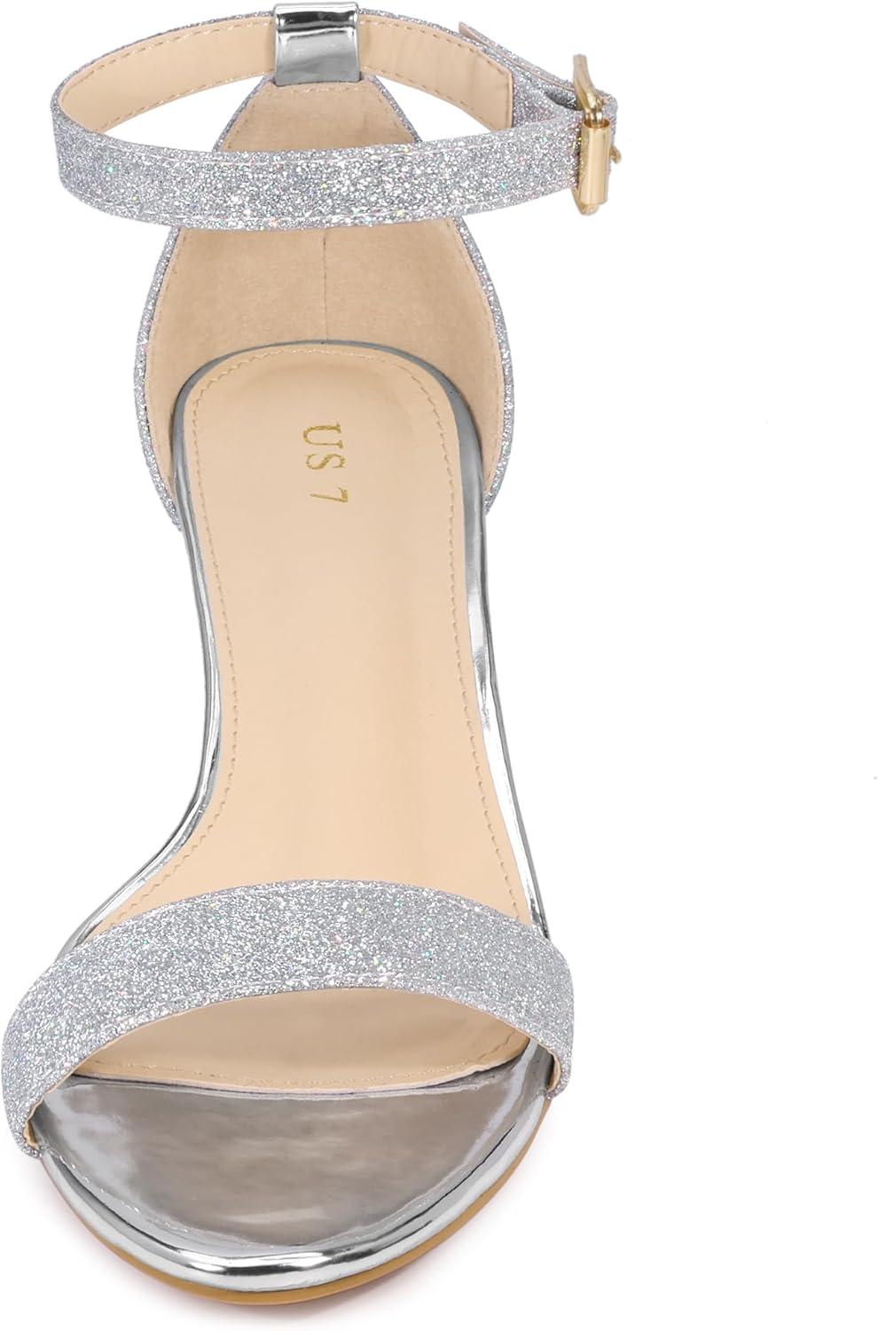 imageAllegra K Womens Glitter Heels Open Toe Wedge Heel SandalsSilver