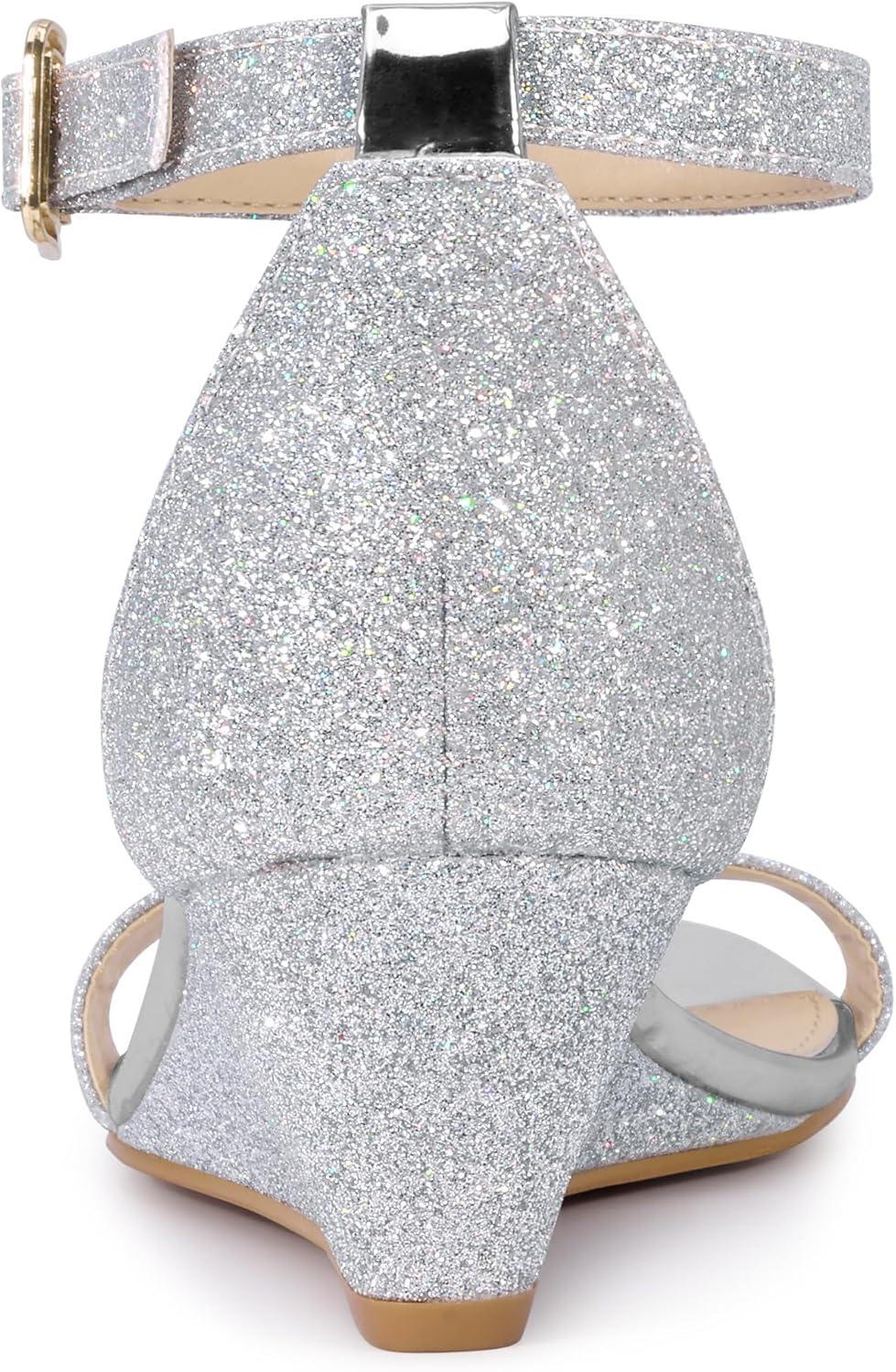 imageAllegra K Womens Glitter Heels Open Toe Wedge Heel SandalsSilver