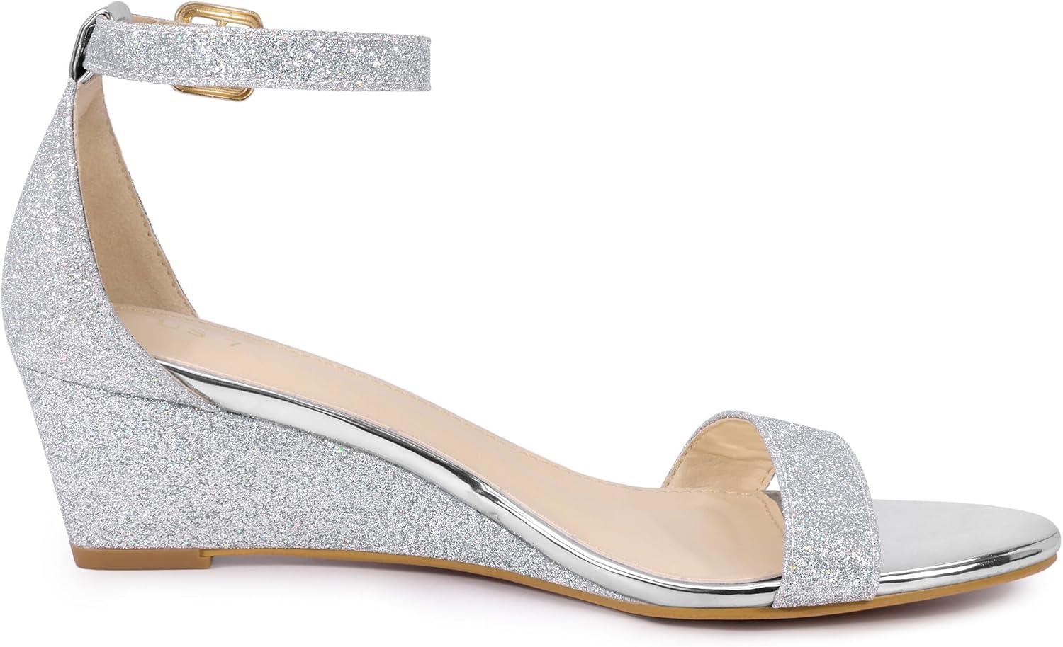 imageAllegra K Womens Glitter Heels Open Toe Wedge Heel SandalsSilver