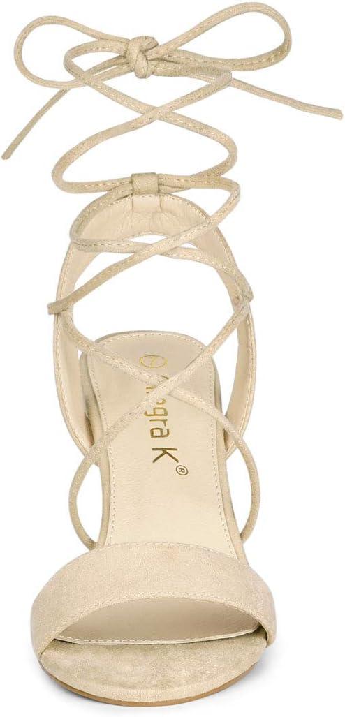 imageAllegra K Womens Lace Up Block High Heels SandalsBeige