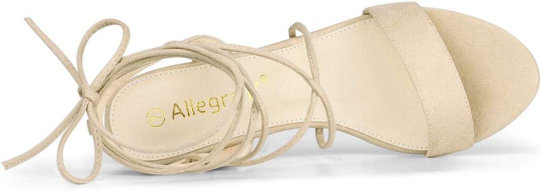 imageAllegra K Womens Lace Up Block High Heels SandalsBeige