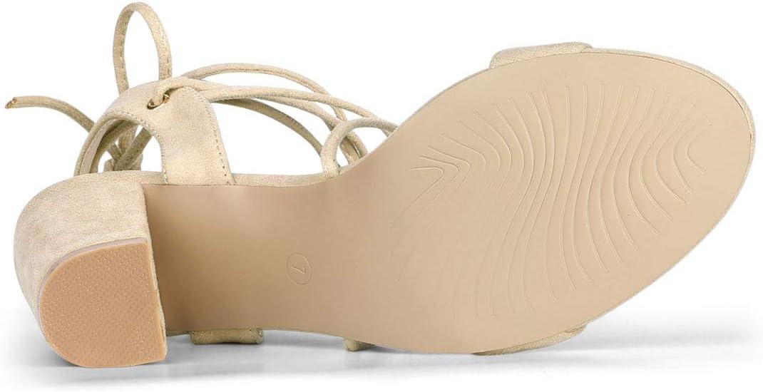 imageAllegra K Womens Lace Up Block High Heels SandalsBeige