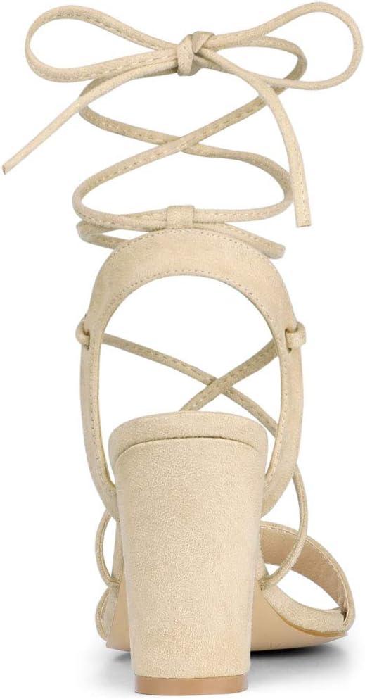 imageAllegra K Womens Lace Up Block High Heels SandalsBeige