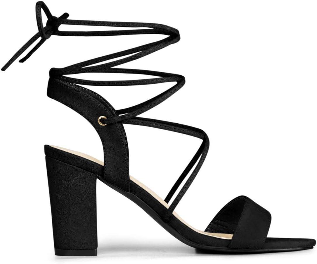 imageAllegra K Womens Lace Up Block High Heels SandalsBlack